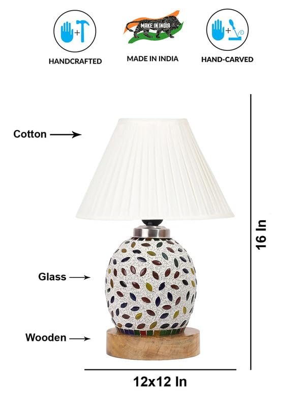 Multicolor Table Lamp | Artistic Mosaic Glass with Sturdy Wood Base | Decorative Ambient Light for Home D�cor | Perfect Blend of Modern & Traditional Style - Model DG293