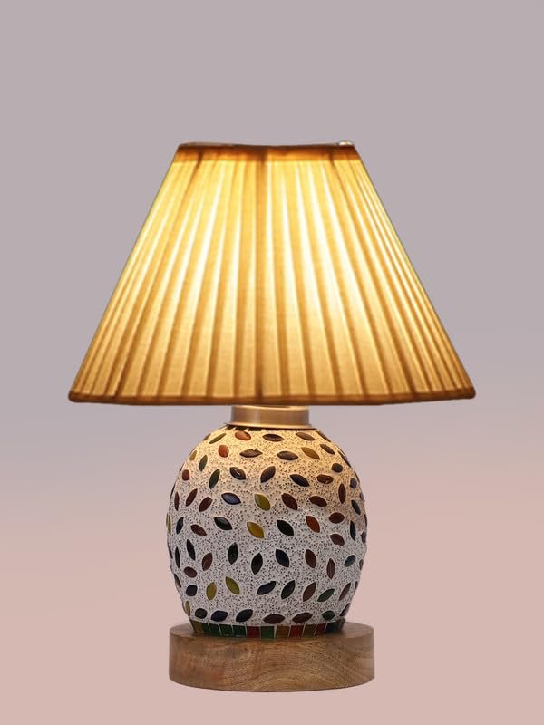 Multicolor Table Lamp | Artistic Mosaic Glass with Sturdy Wood Base | Decorative Ambient Light for Home D�cor | Perfect Blend of Modern & Traditional Style - Model DG293