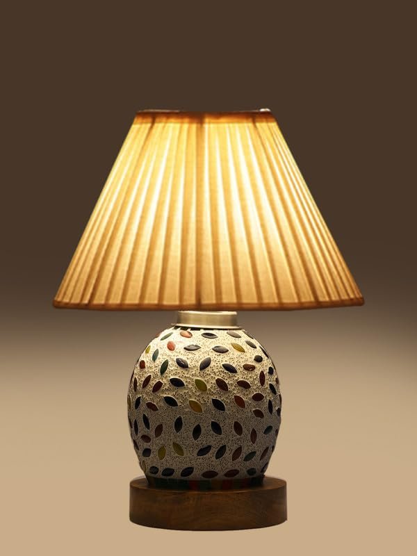 Multicolor Table Lamp | Artistic Mosaic Glass with Sturdy Wood Base | Decorative Ambient Light for Home D�cor | Perfect Blend of Modern & Traditional Style - Model DG293