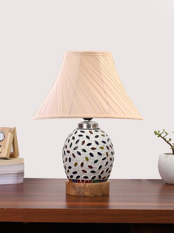 Multicolor Table Lamp | Artistic Mosaic Glass with Sturdy Wood Base | Decorative Ambient Light for Home D�cor | Perfect Blend of Modern & Traditional Style - Model DG294