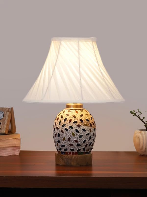 Multicolor Table Lamp | Artistic Mosaic Glass with Sturdy Wood Base | Decorative Ambient Light for Home D�cor | Perfect Blend of Modern & Traditional Style - Model DG294