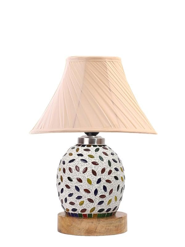 Multicolor Table Lamp | Artistic Mosaic Glass with Sturdy Wood Base | Decorative Ambient Light for Home D�cor | Perfect Blend of Modern & Traditional Style - Model DG294