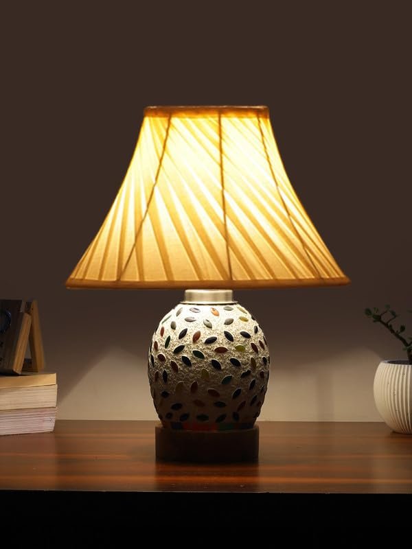 Multicolor Table Lamp | Artistic Mosaic Glass with Sturdy Wood Base | Decorative Ambient Light for Home D�cor | Perfect Blend of Modern & Traditional Style - Model DG294