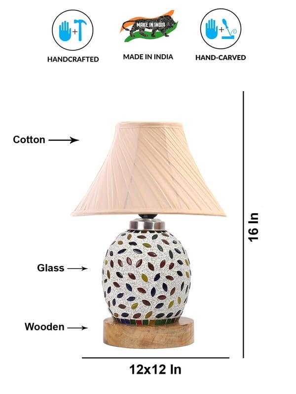 Multicolor Table Lamp | Artistic Mosaic Glass with Sturdy Wood Base | Decorative Ambient Light for Home D�cor | Perfect Blend of Modern & Traditional Style - Model DG294