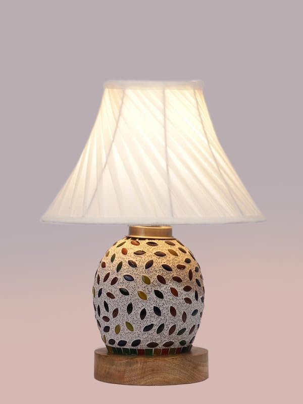Multicolor Table Lamp | Artistic Mosaic Glass with Sturdy Wood Base | Decorative Ambient Light for Home D�cor | Perfect Blend of Modern & Traditional Style - Model DG294
