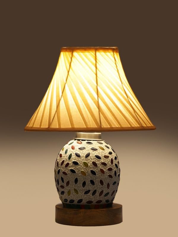 Multicolor Table Lamp | Artistic Mosaic Glass with Sturdy Wood Base | Decorative Ambient Light for Home D�cor | Perfect Blend of Modern & Traditional Style - Model DG294
