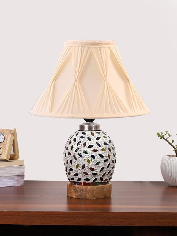 Multicolor Table Lamp | Artistic Mosaic Glass with Sturdy Wood Base | Decorative Ambient Light for Home D�cor | Perfect Blend of Modern & Traditional Style - Model DG295