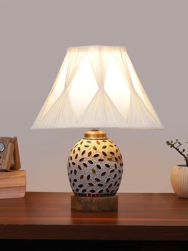 Multicolor Table Lamp | Artistic Mosaic Glass with Sturdy Wood Base | Decorative Ambient Light for Home D�cor | Perfect Blend of Modern & Traditional Style - Model DG295