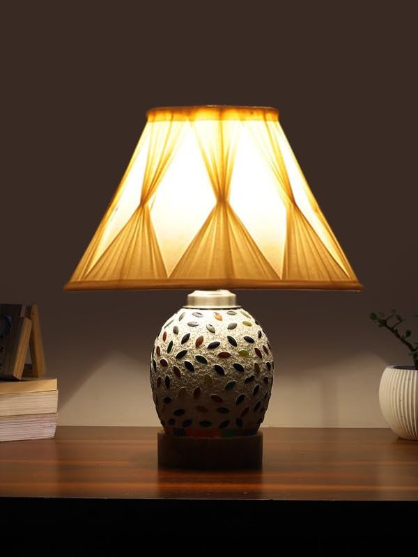 Multicolor Table Lamp | Artistic Mosaic Glass with Sturdy Wood Base | Decorative Ambient Light for Home D�cor | Perfect Blend of Modern & Traditional Style - Model DG295