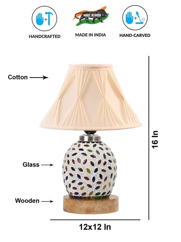 Multicolor Table Lamp | Artistic Mosaic Glass with Sturdy Wood Base | Decorative Ambient Light for Home D�cor | Perfect Blend of Modern & Traditional Style - Model DG295