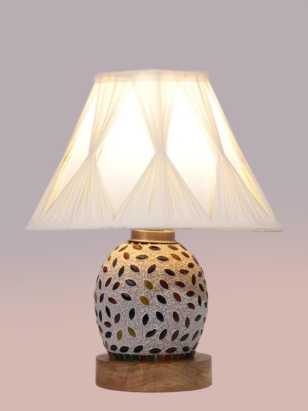 Multicolor Table Lamp | Artistic Mosaic Glass with Sturdy Wood Base | Decorative Ambient Light for Home D�cor | Perfect Blend of Modern & Traditional Style - Model DG295
