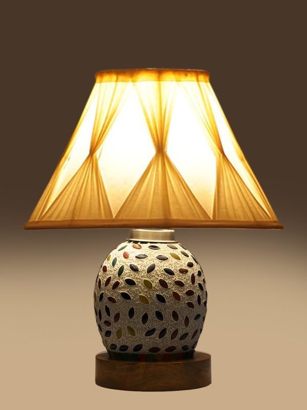Multicolor Table Lamp | Artistic Mosaic Glass with Sturdy Wood Base | Decorative Ambient Light for Home D�cor | Perfect Blend of Modern & Traditional Style - Model DG295