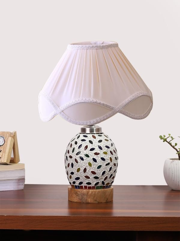 Multicolor Table Lamp | Artistic Mosaic Glass with Sturdy Wood Base | Decorative Ambient Light for Home D�cor | Perfect Blend of Modern & Traditional Style - Model DG296