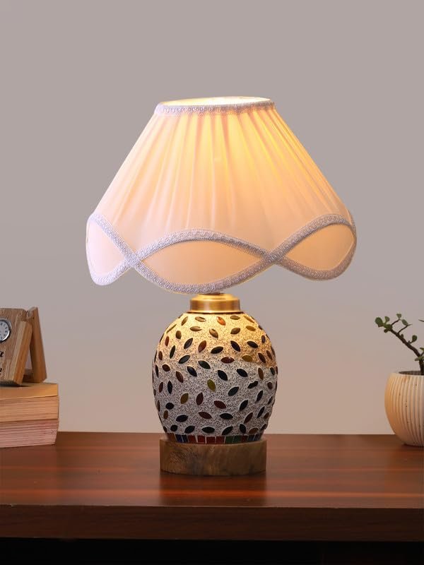 Multicolor Table Lamp | Artistic Mosaic Glass with Sturdy Wood Base | Decorative Ambient Light for Home D�cor | Perfect Blend of Modern & Traditional Style - Model DG296