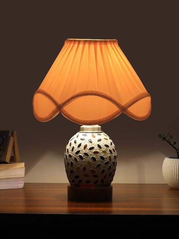 Multicolor Table Lamp | Artistic Mosaic Glass with Sturdy Wood Base | Decorative Ambient Light for Home D�cor | Perfect Blend of Modern & Traditional Style - Model DG296