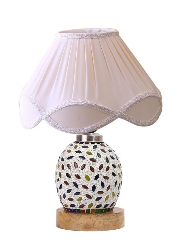 Multicolor Table Lamp | Artistic Mosaic Glass with Sturdy Wood Base | Decorative Ambient Light for Home D�cor | Perfect Blend of Modern & Traditional Style - Model DG296