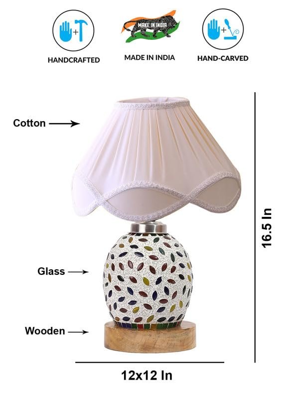 Multicolor Table Lamp | Artistic Mosaic Glass with Sturdy Wood Base | Decorative Ambient Light for Home D�cor | Perfect Blend of Modern & Traditional Style - Model DG296