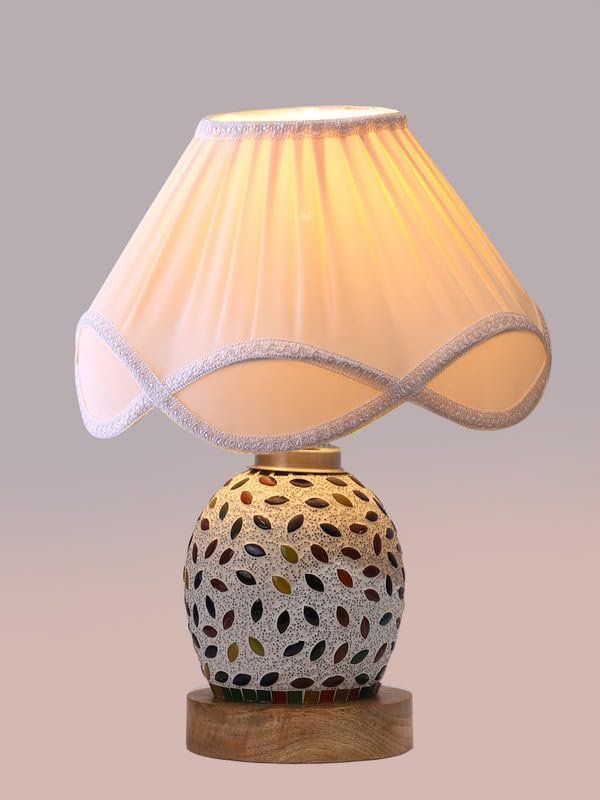 Multicolor Table Lamp | Artistic Mosaic Glass with Sturdy Wood Base | Decorative Ambient Light for Home D�cor | Perfect Blend of Modern & Traditional Style - Model DG296