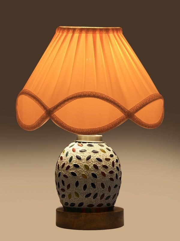 Multicolor Table Lamp | Artistic Mosaic Glass with Sturdy Wood Base | Decorative Ambient Light for Home D�cor | Perfect Blend of Modern & Traditional Style - Model DG296