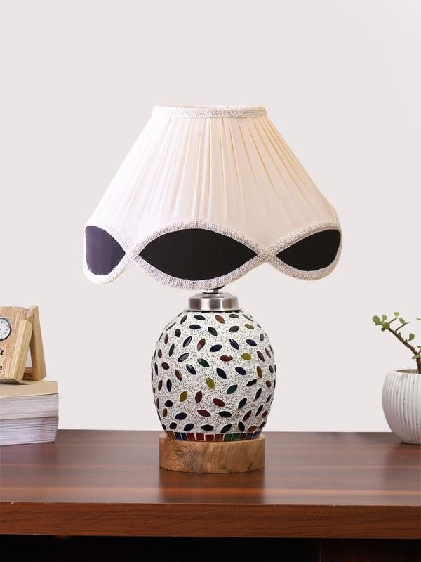 Multicolor Table Lamp | Artistic Mosaic Glass with Sturdy Wood Base | Decorative Ambient Light for Home D�cor | Perfect Blend of Modern & Traditional Style - Model DG297