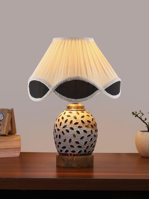 Multicolor Table Lamp | Artistic Mosaic Glass with Sturdy Wood Base | Decorative Ambient Light for Home D�cor | Perfect Blend of Modern & Traditional Style - Model DG297