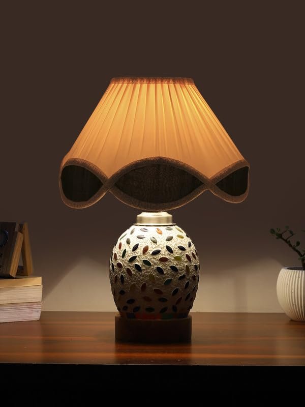 Multicolor Table Lamp | Artistic Mosaic Glass with Sturdy Wood Base | Decorative Ambient Light for Home D�cor | Perfect Blend of Modern & Traditional Style - Model DG297
