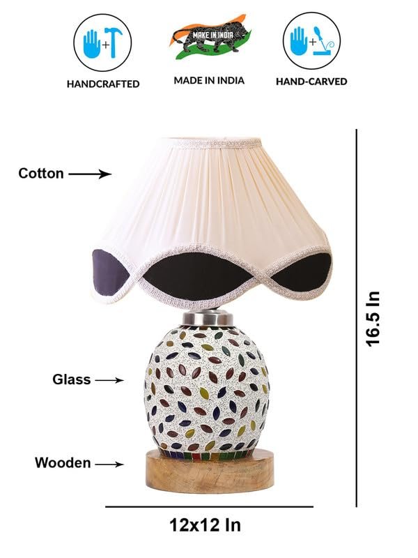 Multicolor Table Lamp | Artistic Mosaic Glass with Sturdy Wood Base | Decorative Ambient Light for Home D�cor | Perfect Blend of Modern & Traditional Style - Model DG297
