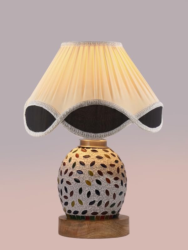Multicolor Table Lamp | Artistic Mosaic Glass with Sturdy Wood Base | Decorative Ambient Light for Home D�cor | Perfect Blend of Modern & Traditional Style - Model DG297