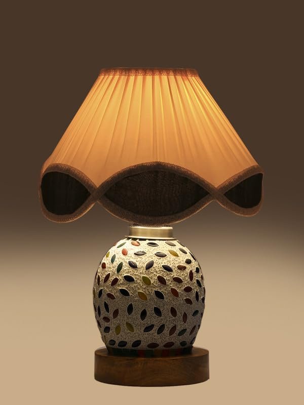Multicolor Table Lamp | Artistic Mosaic Glass with Sturdy Wood Base | Decorative Ambient Light for Home D�cor | Perfect Blend of Modern & Traditional Style - Model DG297
