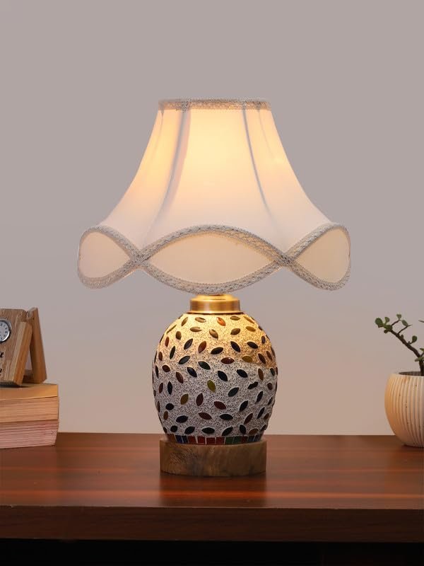Multicolor Table Lamp | Artistic Mosaic Glass with Sturdy Wood Base | Decorative Ambient Light for Home D�cor | Perfect Blend of Modern & Traditional Style - Model DG298