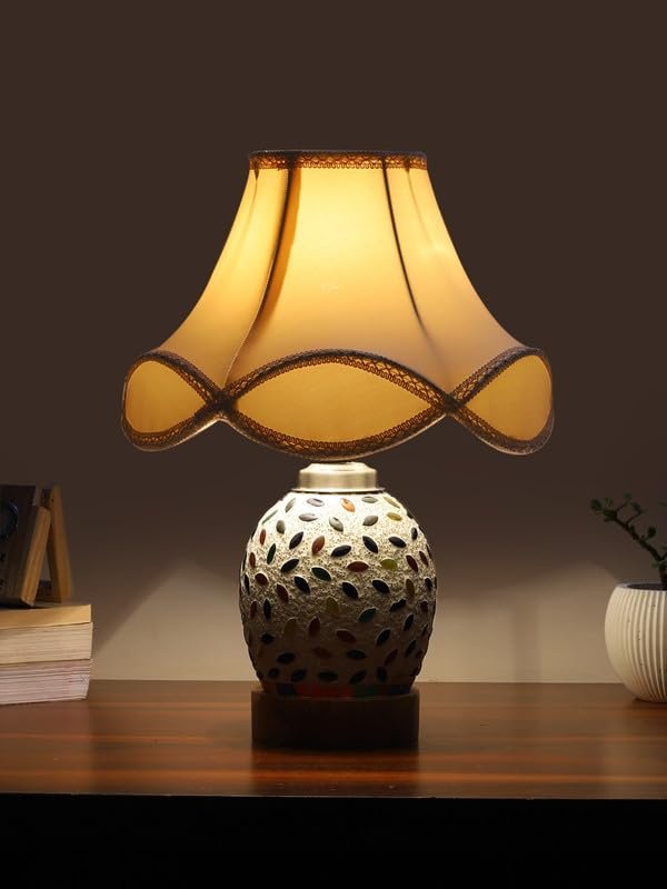Multicolor Table Lamp | Artistic Mosaic Glass with Sturdy Wood Base | Decorative Ambient Light for Home D�cor | Perfect Blend of Modern & Traditional Style - Model DG298