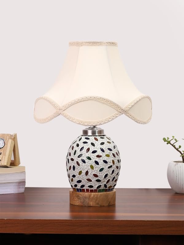 Multicolor Table Lamp | Artistic Mosaic Glass with Sturdy Wood Base | Decorative Ambient Light for Home D�cor | Perfect Blend of Modern & Traditional Style - Model DG298