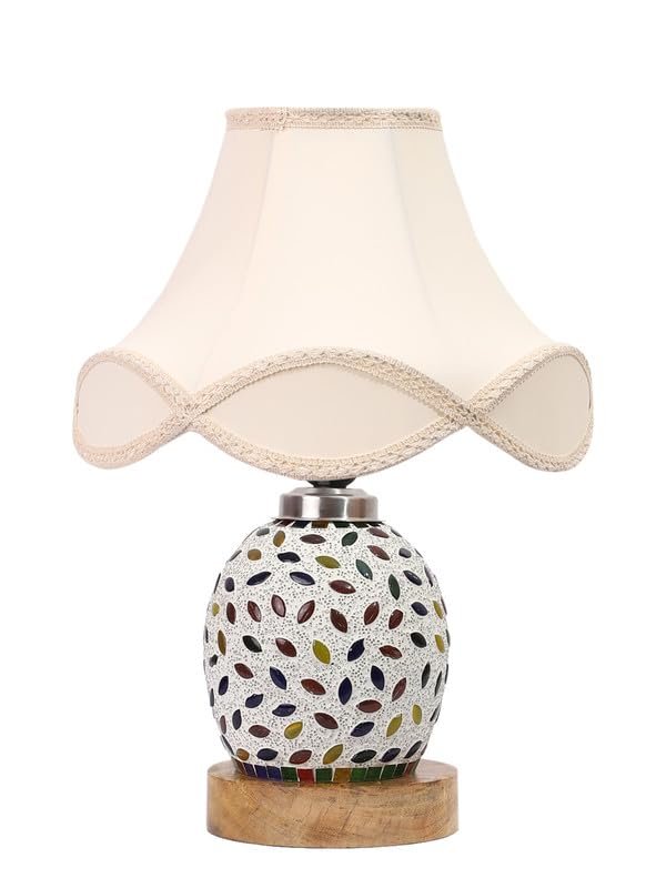Multicolor Table Lamp | Artistic Mosaic Glass with Sturdy Wood Base | Decorative Ambient Light for Home D�cor | Perfect Blend of Modern & Traditional Style - Model DG298