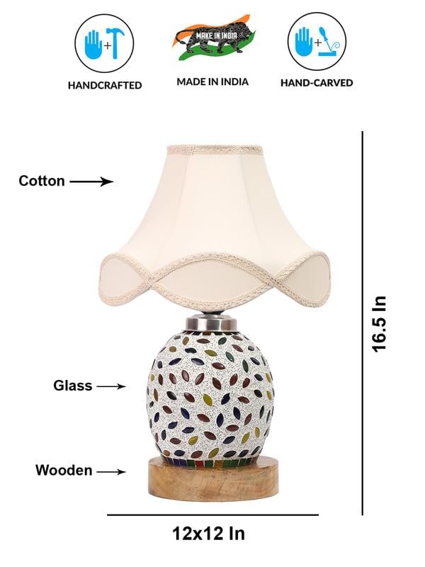 Multicolor Table Lamp | Artistic Mosaic Glass with Sturdy Wood Base | Decorative Ambient Light for Home D�cor | Perfect Blend of Modern & Traditional Style - Model DG298