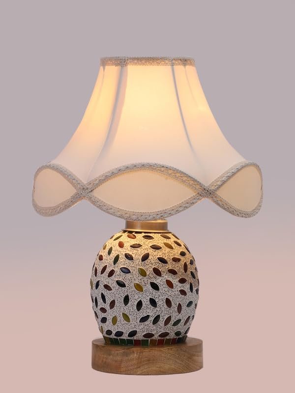 Multicolor Table Lamp | Artistic Mosaic Glass with Sturdy Wood Base | Decorative Ambient Light for Home D�cor | Perfect Blend of Modern & Traditional Style - Model DG298