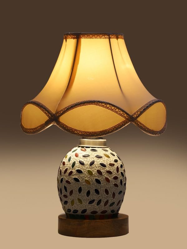 Multicolor Table Lamp | Artistic Mosaic Glass with Sturdy Wood Base | Decorative Ambient Light for Home D�cor | Perfect Blend of Modern & Traditional Style - Model DG298