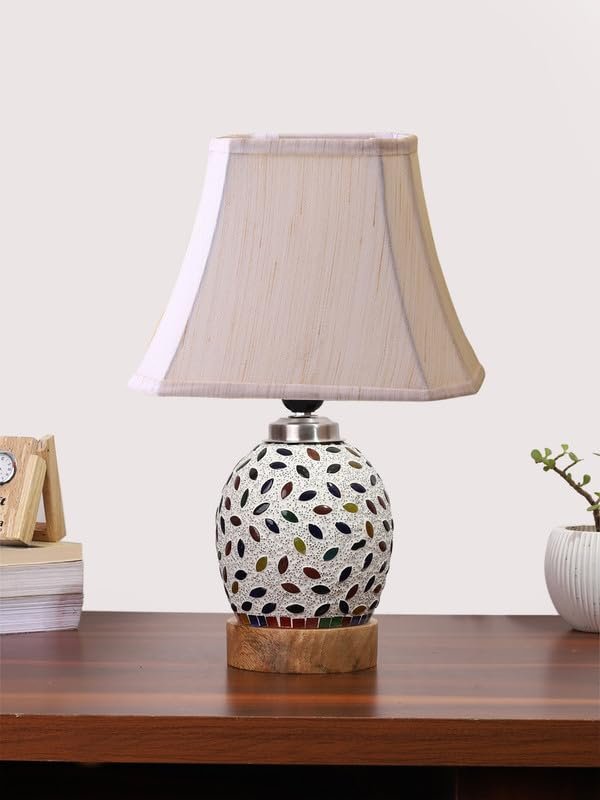 Multicolor Table Lamp | Artistic Mosaic Glass with Sturdy Wood Base | Decorative Ambient Light for Home D�cor | Perfect Blend of Modern & Traditional Style - Model DG299