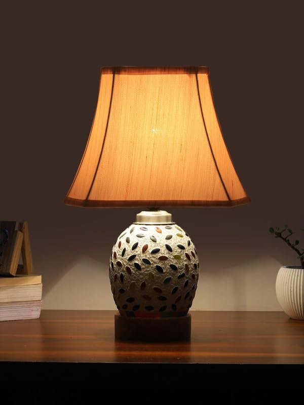 Multicolor Table Lamp | Artistic Mosaic Glass with Sturdy Wood Base | Decorative Ambient Light for Home D�cor | Perfect Blend of Modern & Traditional Style - Model DG299
