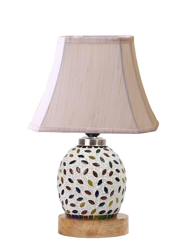Multicolor Table Lamp | Artistic Mosaic Glass with Sturdy Wood Base | Decorative Ambient Light for Home D�cor | Perfect Blend of Modern & Traditional Style - Model DG299
