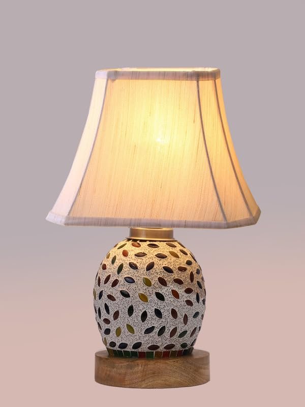 Multicolor Table Lamp | Artistic Mosaic Glass with Sturdy Wood Base | Decorative Ambient Light for Home D�cor | Perfect Blend of Modern & Traditional Style - Model DG299
