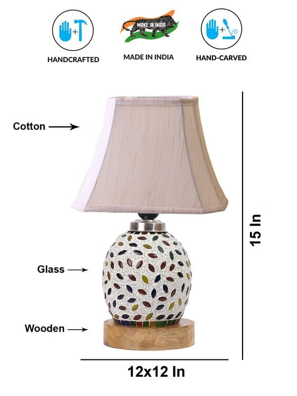 Multicolor Table Lamp | Artistic Mosaic Glass with Sturdy Wood Base | Decorative Ambient Light for Home D�cor | Perfect Blend of Modern & Traditional Style - Model DG299