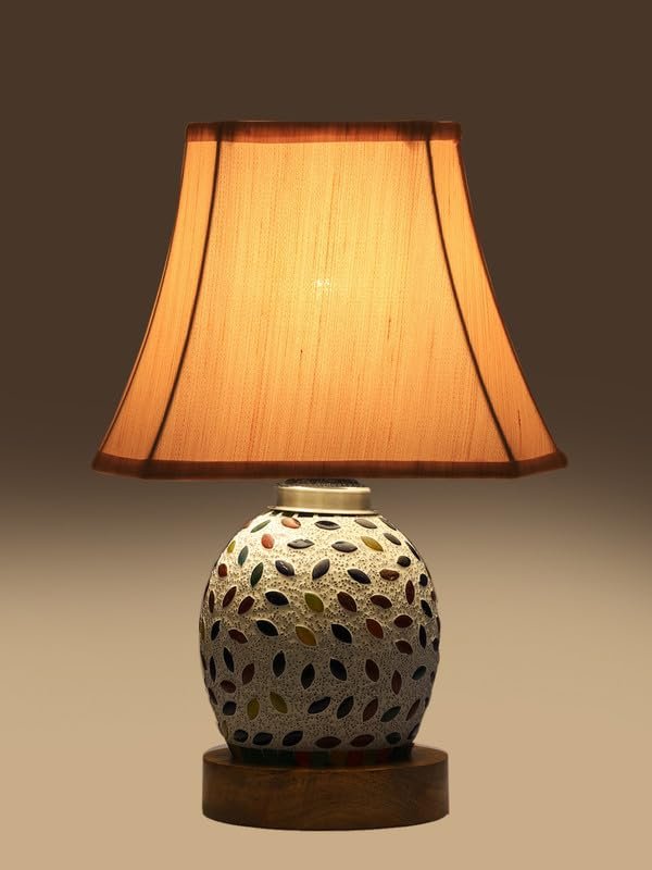 Multicolor Table Lamp | Artistic Mosaic Glass with Sturdy Wood Base | Decorative Ambient Light for Home D�cor | Perfect Blend of Modern & Traditional Style - Model DG299