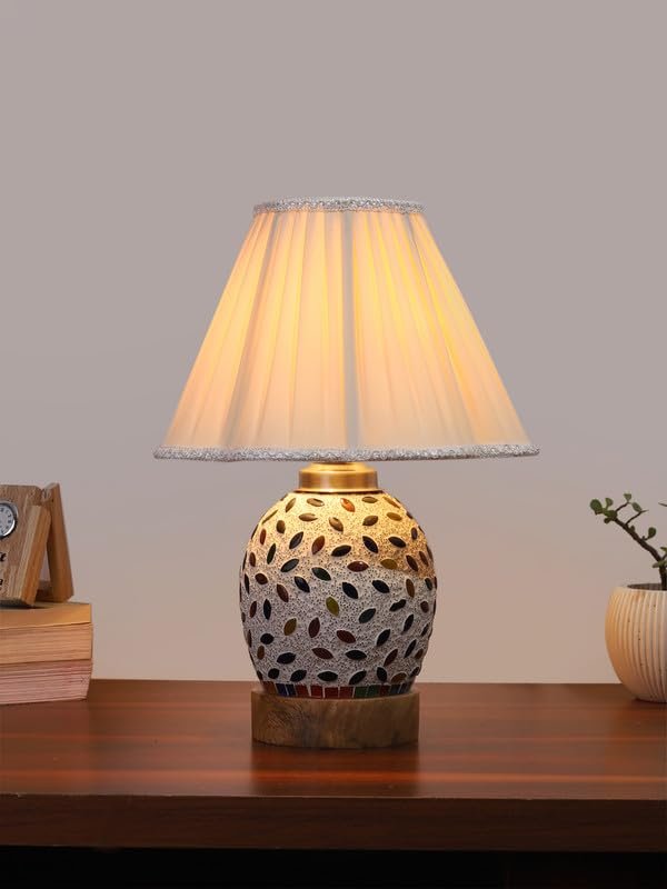 Multicolor Table Lamp | Artistic Mosaic Glass with Sturdy Wood Base | Decorative Ambient Light for Home D�cor | Perfect Blend of Modern & Traditional Style - Model DG300