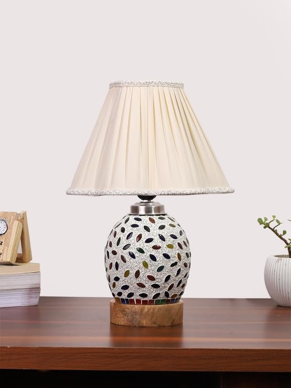 Multicolor Table Lamp | Artistic Mosaic Glass with Sturdy Wood Base | Decorative Ambient Light for Home D�cor | Perfect Blend of Modern & Traditional Style - Model DG300