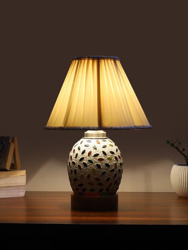 Multicolor Table Lamp | Artistic Mosaic Glass with Sturdy Wood Base | Decorative Ambient Light for Home D�cor | Perfect Blend of Modern & Traditional Style - Model DG300