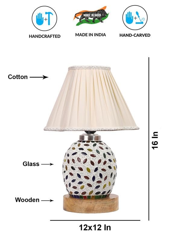 Multicolor Table Lamp | Artistic Mosaic Glass with Sturdy Wood Base | Decorative Ambient Light for Home D�cor | Perfect Blend of Modern & Traditional Style - Model DG300