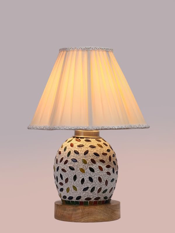 Multicolor Table Lamp | Artistic Mosaic Glass with Sturdy Wood Base | Decorative Ambient Light for Home D�cor | Perfect Blend of Modern & Traditional Style - Model DG300