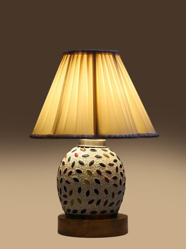 Multicolor Table Lamp | Artistic Mosaic Glass with Sturdy Wood Base | Decorative Ambient Light for Home D�cor | Perfect Blend of Modern & Traditional Style - Model DG300