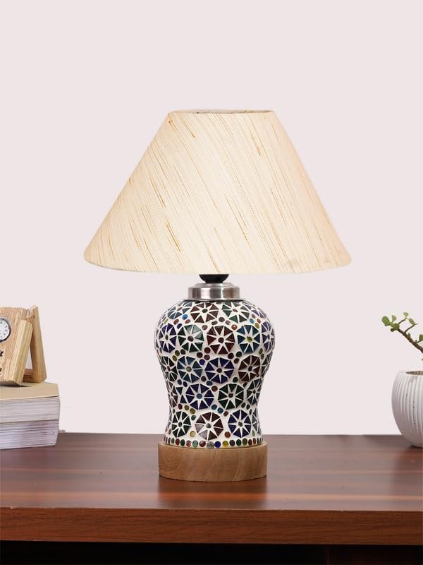 Multicolor Table Lamp | Artistic Mosaic Glass with Sturdy Wood Base | Decorative Ambient Light for Home D�cor | Perfect Blend of Modern & Traditional Style - Model DG301