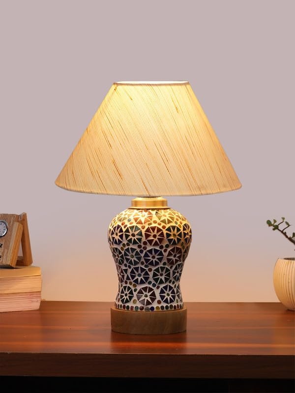 Multicolor Table Lamp | Artistic Mosaic Glass with Sturdy Wood Base | Decorative Ambient Light for Home D�cor | Perfect Blend of Modern & Traditional Style - Model DG301
